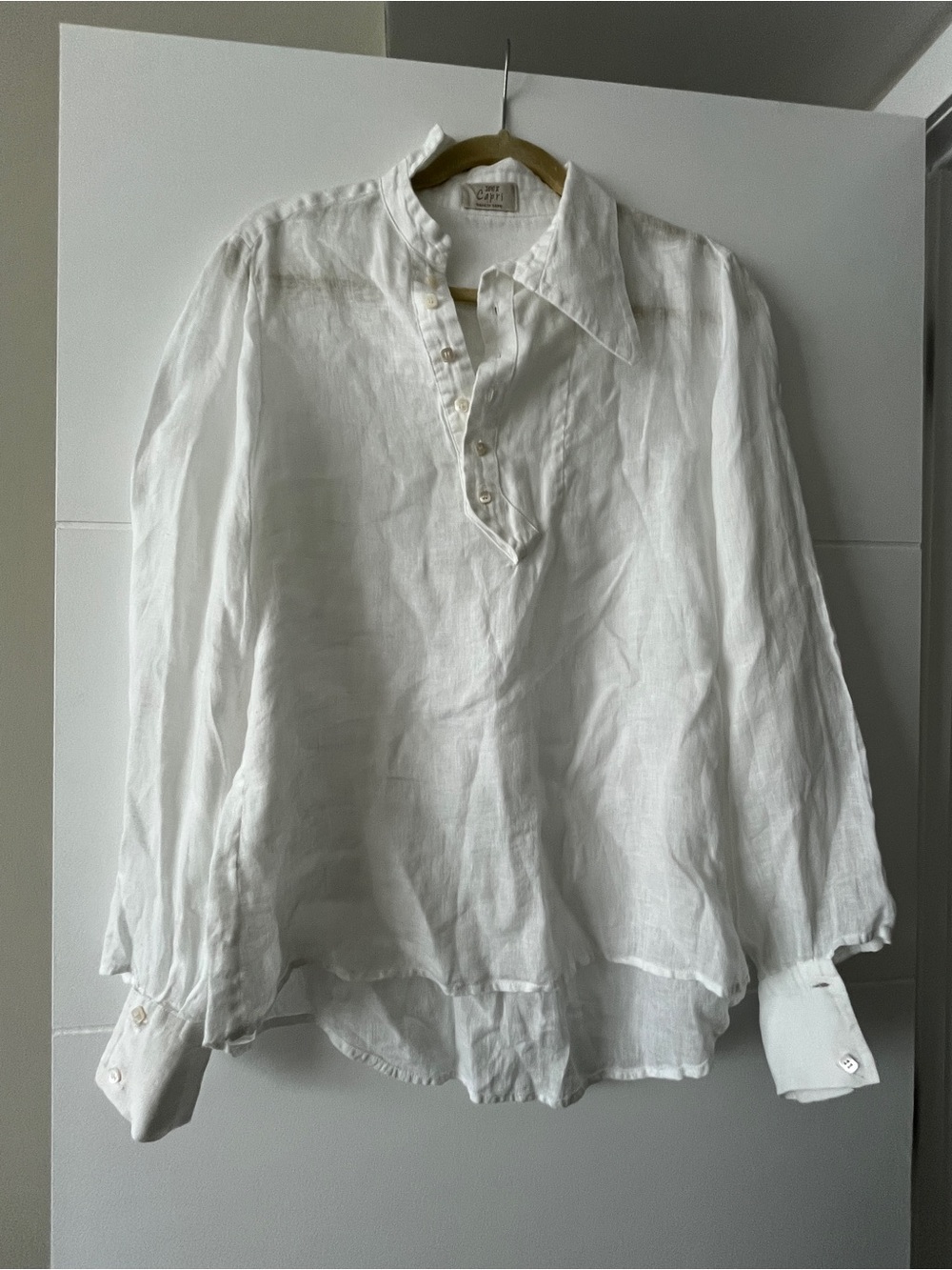 100% Capri White Pure Linen Blouse Shirt XL Made in Capri Italy